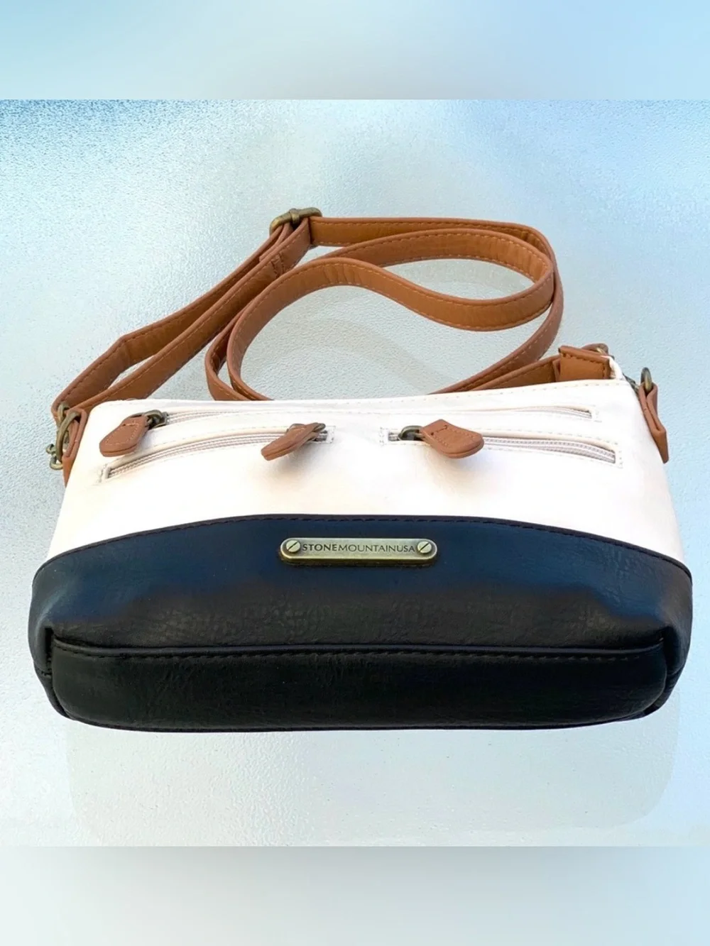 Stone Mountain USA Black and White Bonded Leather Convertible Crossbody Bag